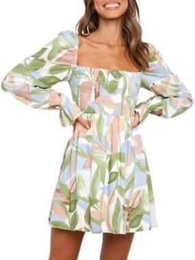 Girl And The Sun NWT Square Neck Floral Smocked Tunic/Mini Dress Sz XS